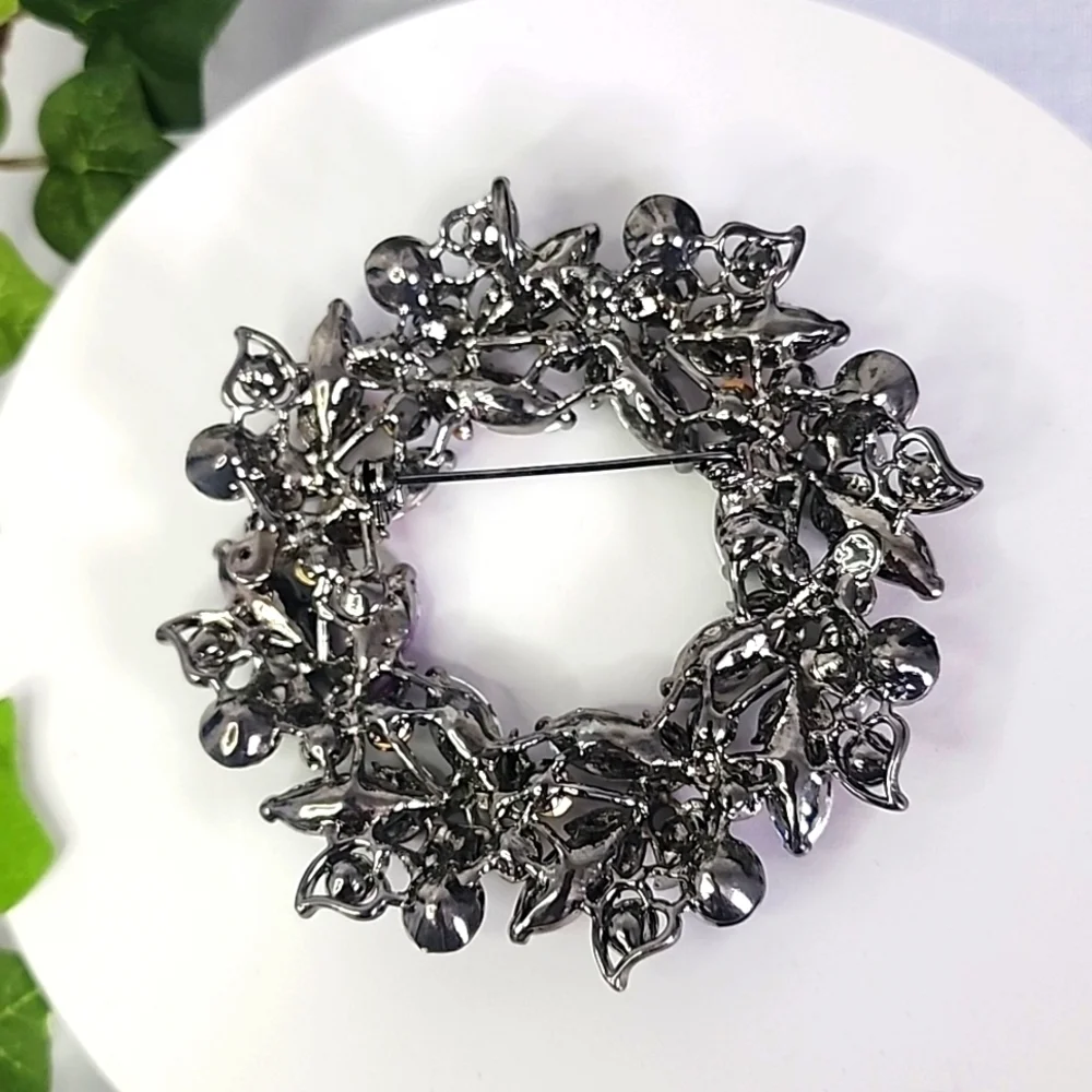Large Statement Silver with Multi Color Crystal Stones Pin Brooch / Pendant New